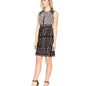 Nanette Lepore Black and White Lace Combo Midi Dress